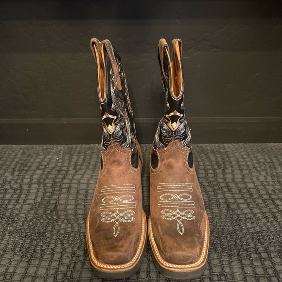 California boots Chaparral 400 Moka Brown and Black Embroidered Cowboy Boots - Picture 3 of 9